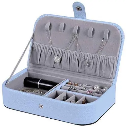 Travel Jewelry Boxes for Women, Portable Organizer Display Storage Case with Snap Closure for Earring Bracelet Ring Necklace, Baby Blue Travel Jewelry Boxes for Women, Portable Organizer Display Storage Case with Snap Closure for Earring Bracelet Ring Necklace, Baby Blue