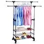 Portable Adjustable Clothes Rack Hanger 3 Tier Portable Double Rolling Rail (Large) Portable Adjustable Clothes Rack Hanger 3 Tier Portable Double Rolling Rail (Large)