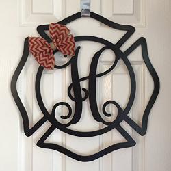 Monogram Maltese Cross Door Hanger - Fireman Door Hangers - Maltese Cross Wreath - Monogram Fire Cross - Fireman Wreath - Fireman Decor