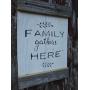 Vintage look FAMILY GATHERS HERE wheatstalks new calligraphy weathered wood sign with burlap hanger antique style old time font Vintage look FAMILY GATHERS HERE wheatstalks new calligraphy weathered wood sign with burlap hanger antique style old time font
