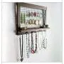 Aviat Jewelry Storage Rack Rustic Brown Organizer Wooden Earrings Necklaces Display Case Wall Mounted Holder [Ship from USA Directly] (Brown)