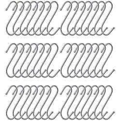 BYFU 42 Pack Stainless Steel S Hooks, Heavy Duty S Shaped Hooks for Utensils Clothes Bags Towels Plants (Medium)