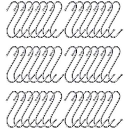 BYFU 42 Pack Stainless Steel S Hooks, Heavy Duty S Shaped Hooks for Utensils Clothes Bags Towels Plants (Medium)