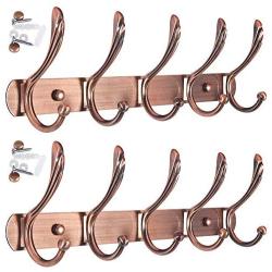 WEBI Coat Rack Wall Mounted,5 Hooks for Hanging Coats,Hook Rack,Hook Rail,Coat Hanger Wall Mount,Antique Copper,2 Packs