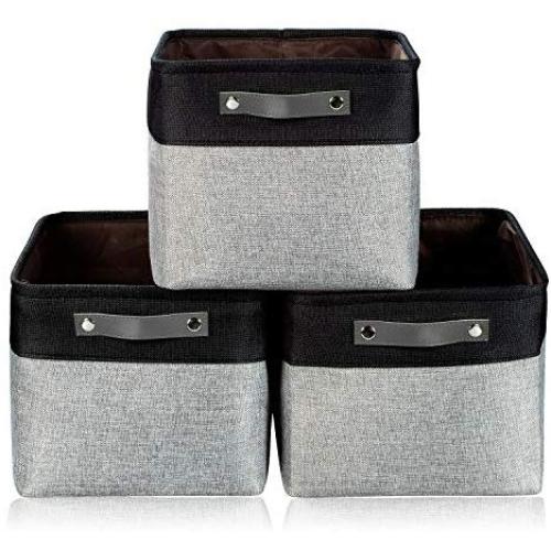 Foldable Storage Bins [3pc/Pack] Cotton Blend Collapsible Organizing Boxes Storage Baskets with Handles Household