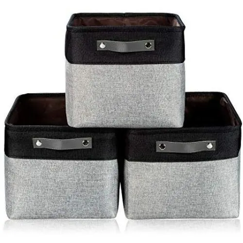 Foldable Storage Bins [3pc/Pack] Cotton Blend Collapsible Organizing Boxes Storage Baskets with Handles Household