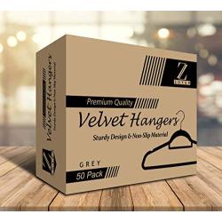 Zoyer Velvet Suit Hanger With Tie Bar (50 Pack) - Flocked Hangers Premium Heavy Duty Quality & Non Slip Hangers - Clothes Hangers - Gray