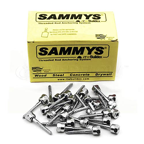 Sammys 8008957-25 Vertical Rod Anchor Super Screw with 3/8 in. Threaded Rod Fitting, 1/4 x 2 Screw, for Wood (Pkg.=25)