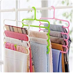 5pcs Random Color Multi-Purpose Clothes Hanger 5 Layers Pants Hanger Cloth Rack Multilayer Storage Scarf Tie Space-Saving Clothes Hanger