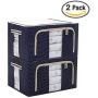 JJMG Stackable Storage Boxes Polka Dots Oxford Cloth Steel Frame Shelf Quilt Clothing Blanket Pillow Shoe Holder Container Organizer See-through Window double zipper Folding - Dark Blue (2 pack x 66L)