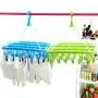 XINGKEJI Plastic Space Saving Closet Organizer 32 Peg Multifunctional Plastic Clothes Indoor and Outdoor Airer Folding Clothes Hanger Towels Socks Bras Underwear