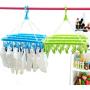 Yuanbbo Fold Plastic Drying Rack,Foldable Plastic Clothes Hanger with 32 Clips Space Saving Storage Organiser Tools