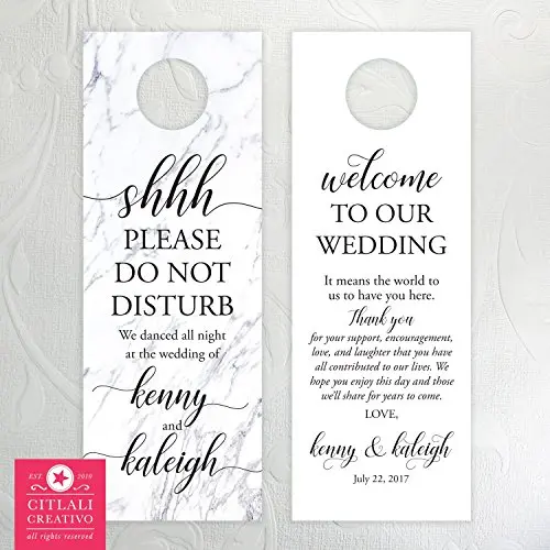 Marble Shhh Do Not Disturb Welcome Bag Wedding Door Hangers (set of 10)