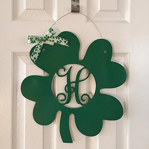 Monogram Shamrock Door Hanger - Spring Door Hanger - Four Leaf Clover Monogram Door Hanger - Shamrock Initial Wreath - Monogram Clover
