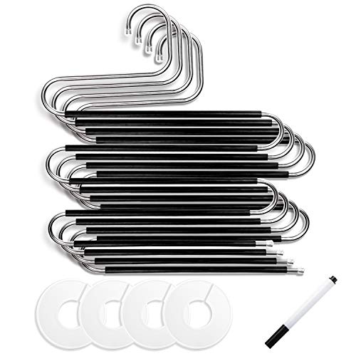 FindUWill Pants Hangers and Baby Clothes Dividers, S-Shaped 5 Layers 5 Levels Non Slip Pants Stainless Steel Hangers(4 Pack) and Baby Clothing Dividers(4 Pack) with a Marker Pen