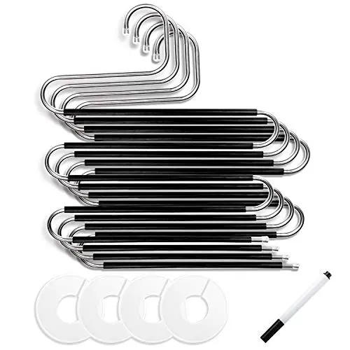 FindUWill Pants Hangers and Baby Clothes Dividers, S-Shaped 5 Layers 5 Levels Non Slip Pants Stainless Steel Hangers(4 Pack) and Baby Clothing Dividers(4 Pack) with a Marker Pen