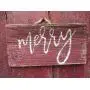 Vintage look MERRY new calligraphy Christmas Chalk Couture style old time font jute hanger antique style primitive style. weathered wood sign