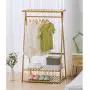 COPREE Bamboo Garment Coat Clothes Hanging Heavy Duty Rack with top Shelf and 2-Tier Shoe Clothing Storage Organizer Shelves
