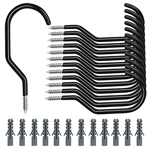 Bike Hooks, Esfun 12 Pack Heavy Duty Bike Hanger Wall Ceiling Bike Storage Hooks with 12 Pack Bolts for Garage - Fits All Type Bicycle, Easy On/Off - Black