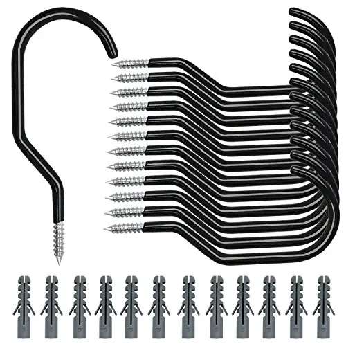 Bike Hooks, Esfun 12 Pack Heavy Duty Bike Hanger Wall Ceiling Bike Storage Hooks with 12 Pack Bolts for Garage - Fits All Type Bicycle, Easy On/Off - Black Bike Hooks, Esfun 12 Pack Heavy Duty Bike Hanger Wall Ceiling Bike Storage Hooks with 12 Pack Bolts for Garage - Fits All Type Bicycle, Easy On/Off - Black