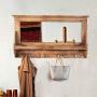 LIANGJUN Wall Coat Rack Clothes Hat Hanger Holder Shelf Solid Wood With Mirror Creative, Brown, 85x47x13CM jacket scarf porch
