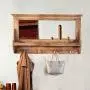 ZEMIN Wall Coat Rack Clothes Hat Hanger Holder Shelf Solid Wood with Mirror Creative, Brown, 85x47x13CM