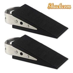 Shackcom Door Stopper, 2 Pack Black Heavy Duty Wedge That Holds Doors Firmly and Doesn’t Budge, Made of Rubber and Stainless Steel, Works on All Floor Surfaces, with Hanger which Easy to Storage