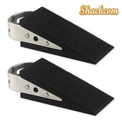 Shackcom Door Stopper, 2 Pack Black Heavy Duty Wedge That Holds Doors Firmly and Doesn’t Budge, Made of Rubber and Stainless Steel, Works on All Floor Surfaces, with Hanger which Easy to Storage