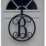 Fancy Script Metal Initial Door or Wall Sign - Optional Door Hanger - Monogram