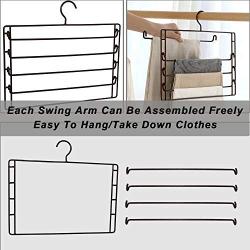 YiSeyruo Pants Hangers Space Saving: 5 Layers Multiple Pant Hangers 2-Pack Heavy Duty Rack for Pants Closet Storage Organizer Durable Anti-Rust Metal Slack Hangers for Pants Trousers Jeans