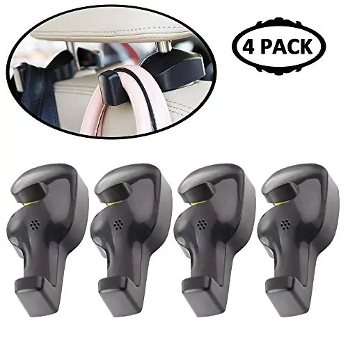Car Vehicle Back Seat Hidden Hook,Universal Car Vehicle Back Seat Headrest Hanger Holder Hook for Shopping Bag Purse Cloth Coat Grocery Handbags Grocery Bag (Black 4 Pack)