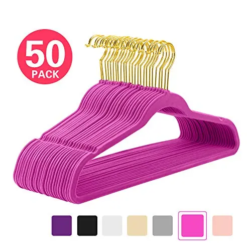 MIZGI Premium Velvet Hangers (Pack of 50) Heavyduty - Non Slip - Velvet Suit Hangers Pink - Gold Hooks,Space Saving Clothes Hangers (Pink) MIZGI Premium Velvet Hangers (Pack of 50) Heavyduty - Non Slip - Velvet Suit Hangers Pink - Gold Hooks,Space Saving Clothes Hangers (Pink)