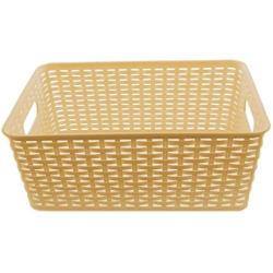 YBM HOME Plastic Rattan Storage Boxes Container Open Bin Basket Closet Shelf Kitchen Cabinet Pantry Office Desktop Organizer ba426-beige (Large, Beige)