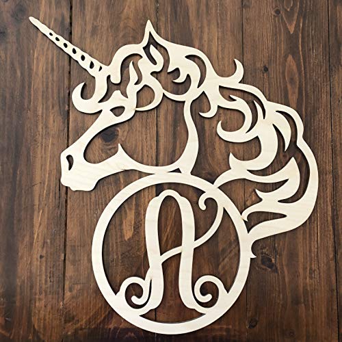 Unfinished Monogram Unicorn Wall Hanger - Unicorn Wall Hanging - Babys Room Wall Hanger - Wood Unicorn Nursery Hanger - Wooden Unicorn