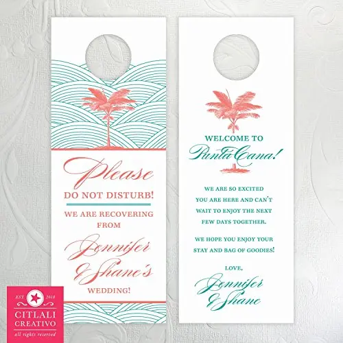 Do Not Disturb Wedding Door Hangers (set of 10) Palm Tree Waves Do Not Disturb Wedding Door Hangers (set of 10) Palm Tree Waves