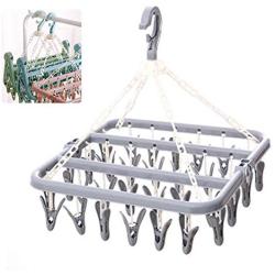 w5bhj88 Laundry Hanger Drying Rack - Foldable Clip and Drip Hanger with 32 Clips for Socks, Baby Clothes, Cloth Diapers, Bras, Towel, Underwear, Hat, Scarf, Pants, Gloves (Pink)