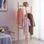 BAOYOUNI Foldable Coat Garment Rack Hall Tree Indoor Entryway Standing Laundry Clothes Hats Bags Hanger Corner Shelves Space Saver, Adjustable Feet (Wood Color)