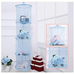 Leoyoubei 43 1/2" Hanging Mesh Storage Basket,4 Tier/Folding Basket/Wall Hanging Storage Baby Clothes Hangers,Toys or Store Gloves,Shawls, Hats and Mittens,Hang Bag Attaches Easily to Any Rod (Blue)