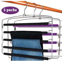 Centralocker Multi-Layer Steel Pants Hanger Metal Frame Swing Arm Slack Trousers Jeans Neckties Rack Space Saver for Wardrobe 3-Pack