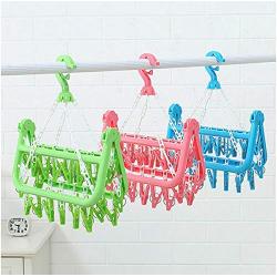 Wardrobe Storage Cloth Hangers 3pcs Random Color 32 Clips Portable Socks Cloth Hanger Rack Clothespin Multifunctional Drying Rack Sock Holder