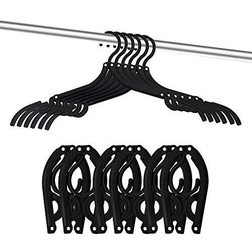 Onerbuy 12pcs Travel Hangers,Foldable Clothes Hangers Portable Folding Hangers Anti-Slip Clothing Hangers Drying Rack (Black, Plastic)