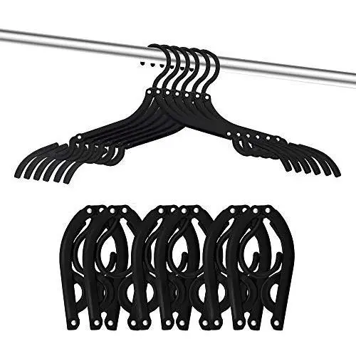 Onerbuy 12pcs Travel Hangers,Foldable Clothes Hangers Portable Folding Hangers Anti-Slip Clothing Hangers Drying Rack (Black, Plastic)