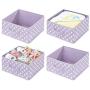 mDesign Soft Fabric Closet Storage Organizer Bin Boxes - Front Handle, for Cube Furniture Shelving Units Bedroom, Nursery, Toy Room - Polka Dot Print - 4 Pack - Light Purple/White