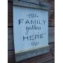 Vintage look FAMILY GATHERS HERE wheatstalks new calligraphy weathered wood sign with burlap hanger antique style old time font Vintage look FAMILY GATHERS HERE wheatstalks new calligraphy weathered wood sign with burlap hanger antique style old time font