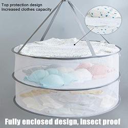 Drying Rack Net 2 Layers Collapsible Mesh Basket Dryer Net White Mesh Clothes Hanging Dryer Rack with Zipper Opening for Lingerie Underwears Woollen Sweater Garments Plush Hanger Rack-Round Zipper