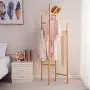 BAOYOUNI Foldable Coat Garment Rack Hall Tree Indoor Entryway Standing Laundry Clothes Hats Bags Hanger Corner Shelves Space Saver, Adjustable Feet (Wood Color)