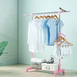 ZAYYMJ XRXY Simple Floorstanding Coat Rack/Horizontal Bar Clothes Rack/Stainless Steel/Adjustable/Indoor Clothes Hangers (Color : A-Pink)