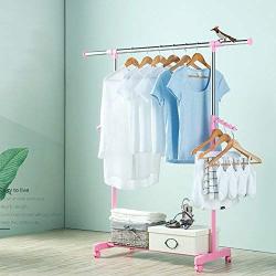 ZAYYMJ XRXY Simple Floorstanding Coat Rack/Horizontal Bar Clothes Rack/Stainless Steel/Adjustable/Indoor Clothes Hangers (Color : A-Pink)