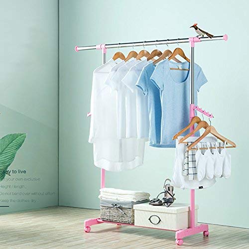 ZZHF yimaojia Simple Floorstanding Coat Rack/Horizontal Bar Clothes Rack/Stainless Steel/Adjustable/ Indoor Clothes Hangers (Color : A-Pink)