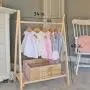 Clothing Rack, Nursery Decor, Dress Up Station, Kids Clothing Storage, FOLDS UP, 40x26 in Tall Wooden Clothes Rack with Canvas Storage Shelf